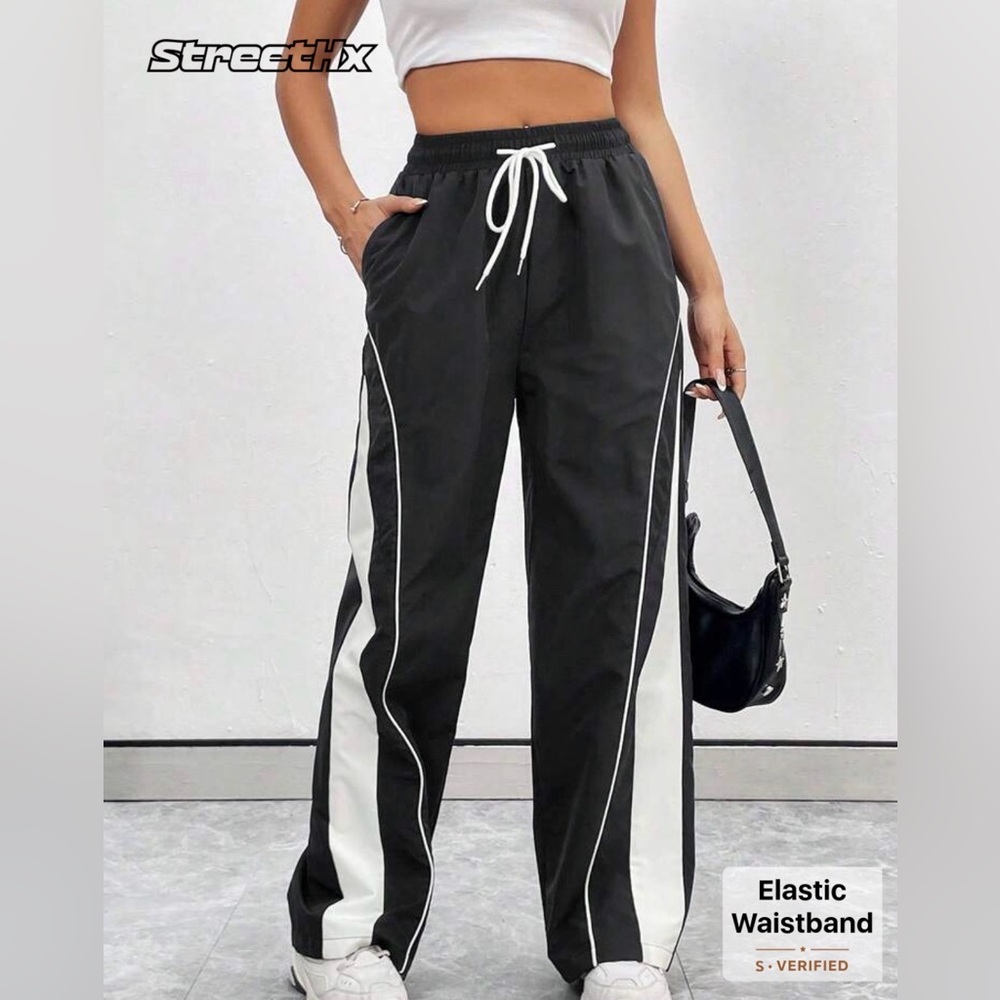 Black Joggers with White Side Panels